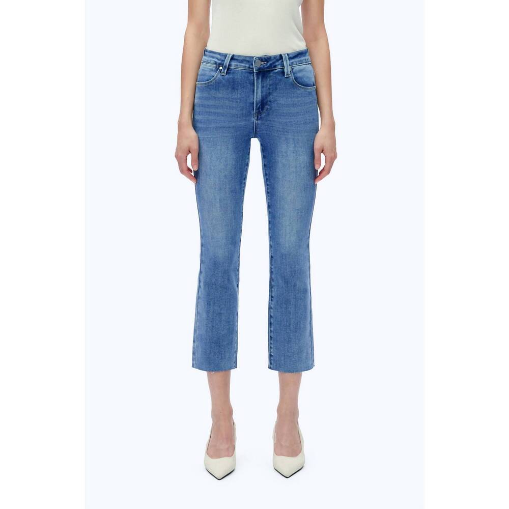 NEW BAYEAS mid rise straight raw edge jeans in medium blue